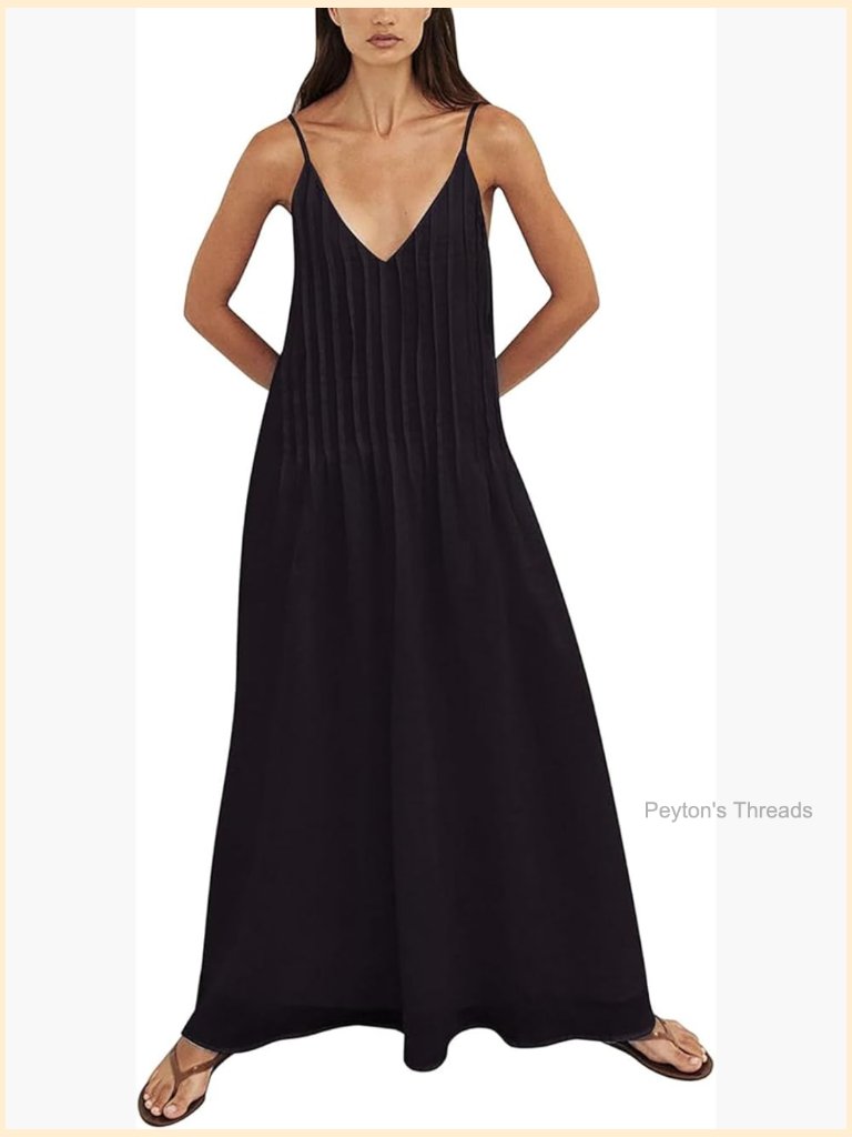 Sleeveless Spaghetti Strap V Neck Maxi Sundress Flowy Beach Vacation